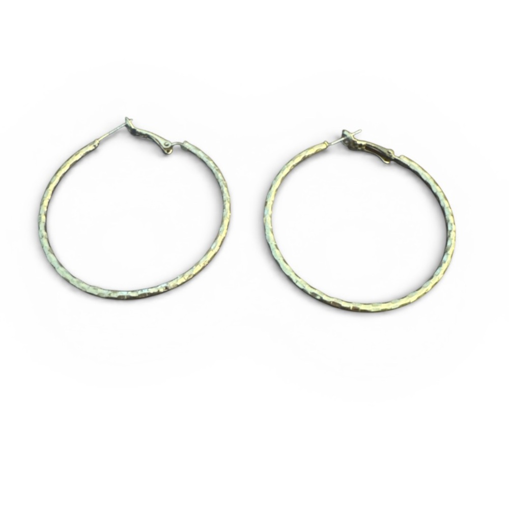 Elegant Gold Color Textured Hoop Earrings 1.5 inch